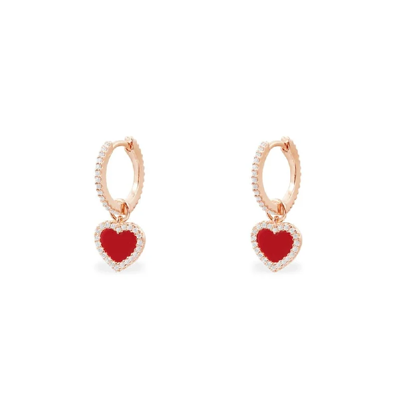 Studded Drop Earrings with Gemstones -Huggie Earrings with Red Heart