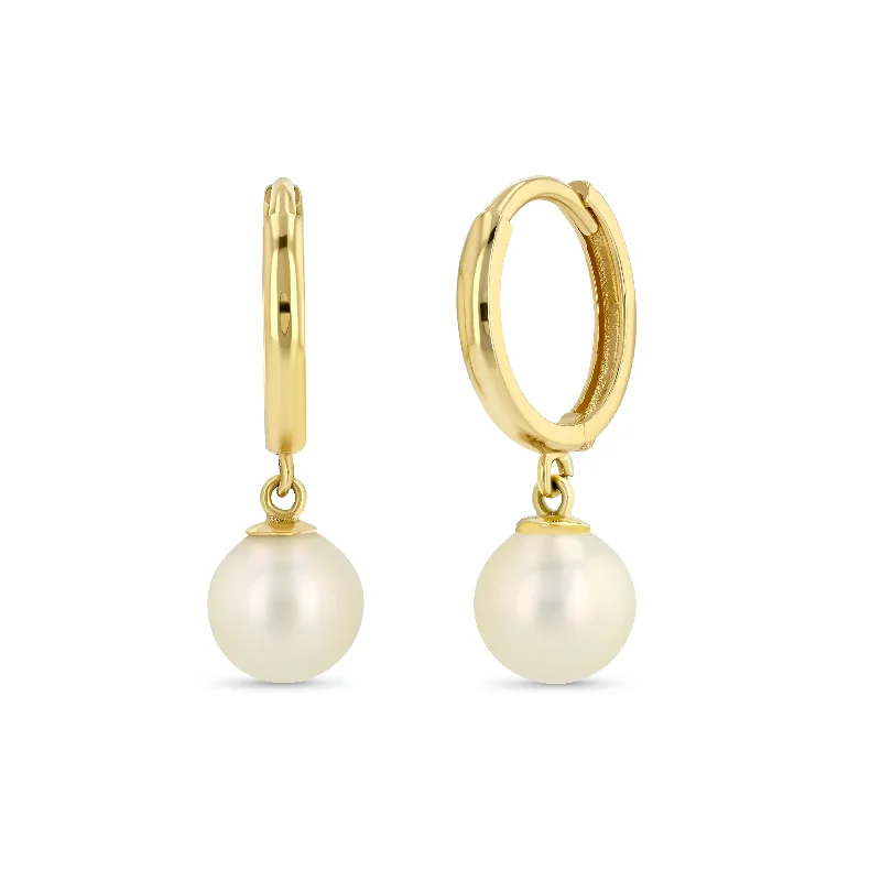 Drop Earrings for Valentine's Day -Huggies with Pearl Drops