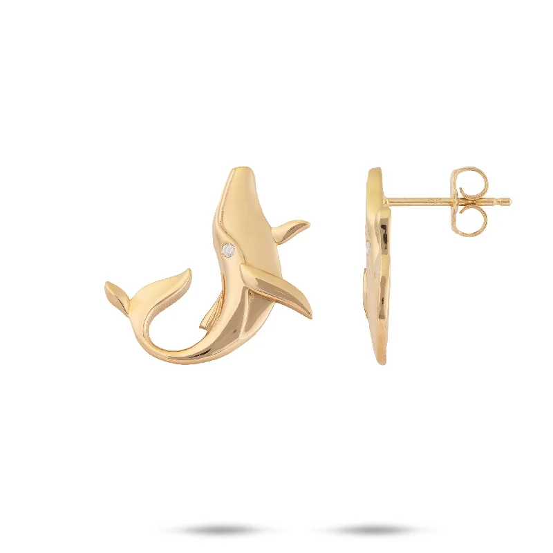 Drop Earrings with Infinity Symbols -Ocean Dance Humpback Whale Earrings in Gold with Diamonds - 19mm