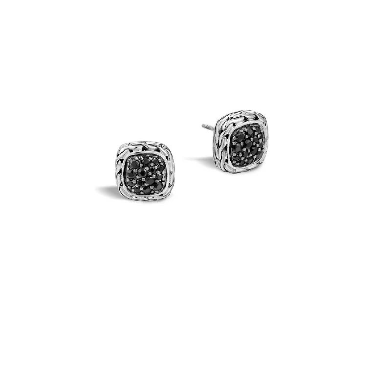 Drop Earrings with Crown Designs -John Hardy Classic Chain Earrings with Black Sapphire