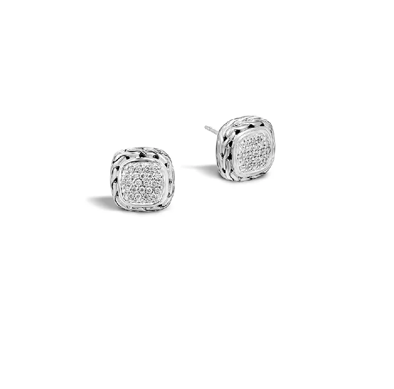 Drop Earrings with Keyhole Designs -John Hardy Classic Chain Earrings with Diamond Pavé