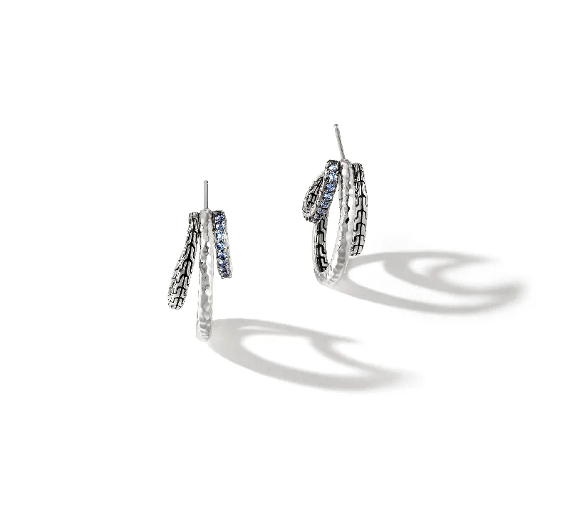 Crystal and Pearl Drop Earrings for Glamour -John Hardy Hammered Silver Earrings with Blue Sapphire