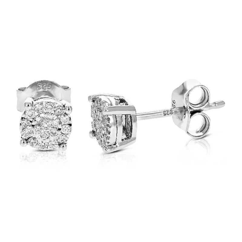 Square Stud Earrings for Modern -Lab Grown Diamond Stud Earrings 1/5 cttw on .925 Sterling Silver Round Cut and Prong Set