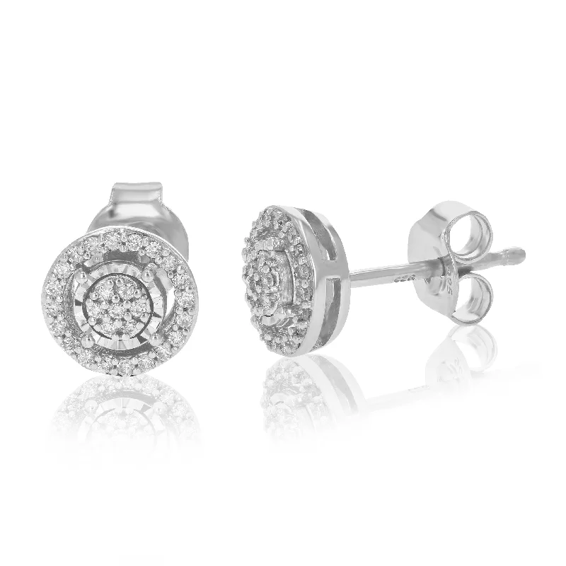 Stud Earrings with Hammered Finish -Lab Grown Diamond Stud Earrings 1/6 cttw Round Cut Prong Set .925 Sterling Silver