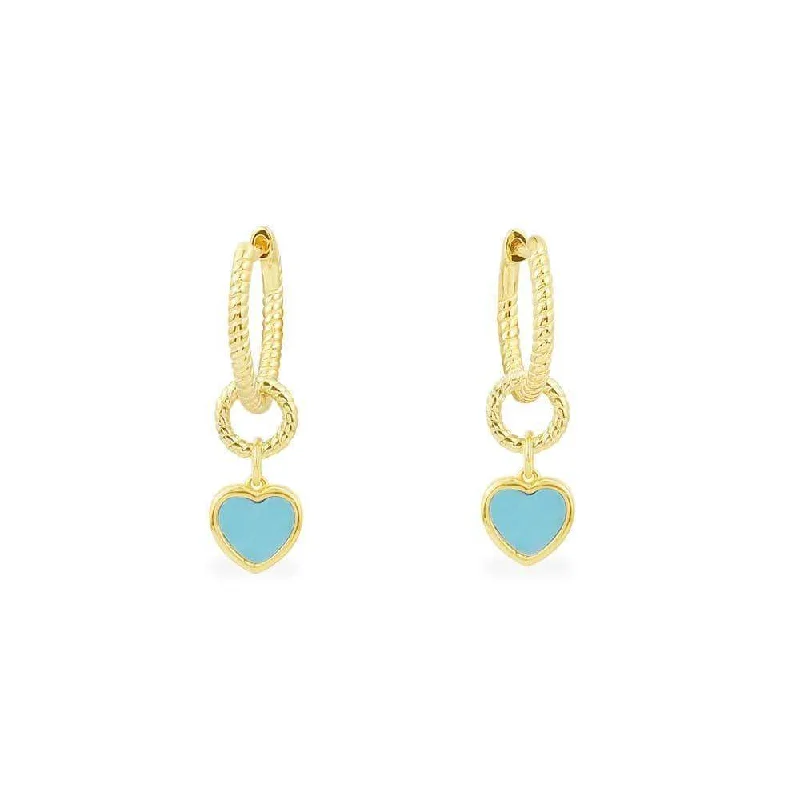 Punk Drop Earrings with Spikes -Lagoon Blue Hoop Earrings with Circle & Heart - Yellow Silver