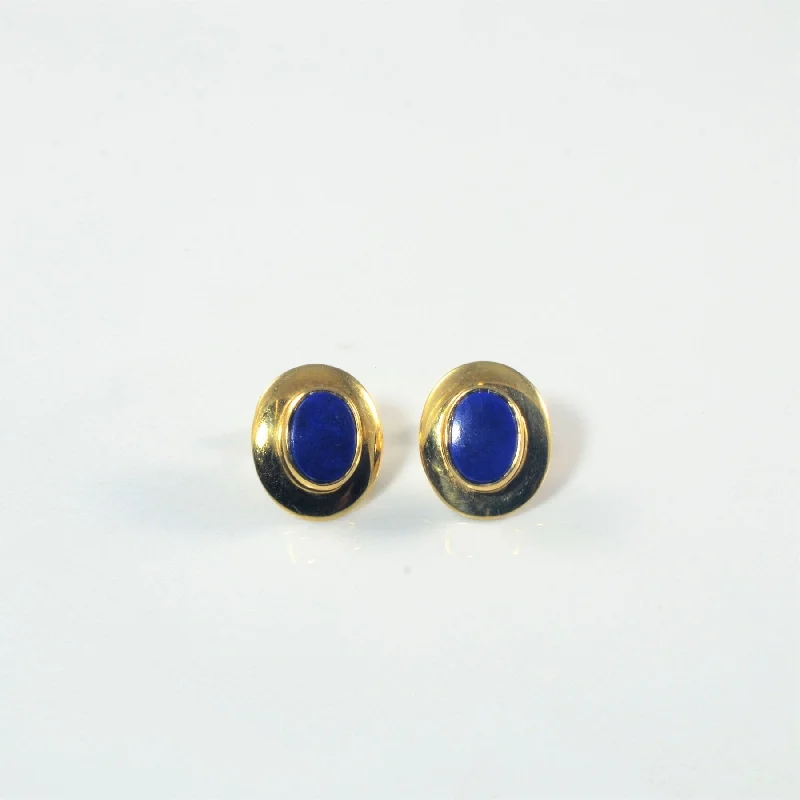 Geometric Stud Earrings for Trend -'Cavelti' Bezel Set Lapis Lazuli Stud Earrings | 1.20ctw |