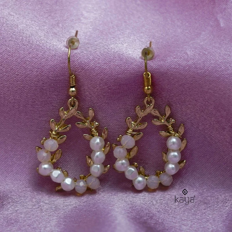 Drop Earrings for Fitness Activities -Leaf Design With Pearl and Beads Earrings - PT100260