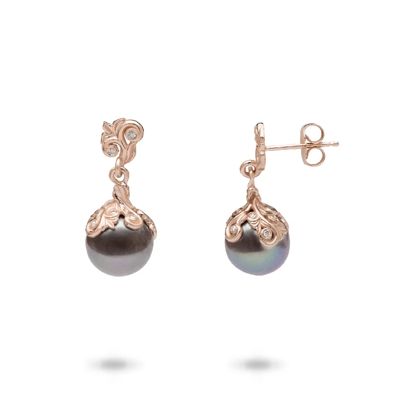 Drop Earrings for Evening Gown -Living Heirloom Lilac Freshwater Pearl Earrings in Rose Gold with Diamonds - 21mm