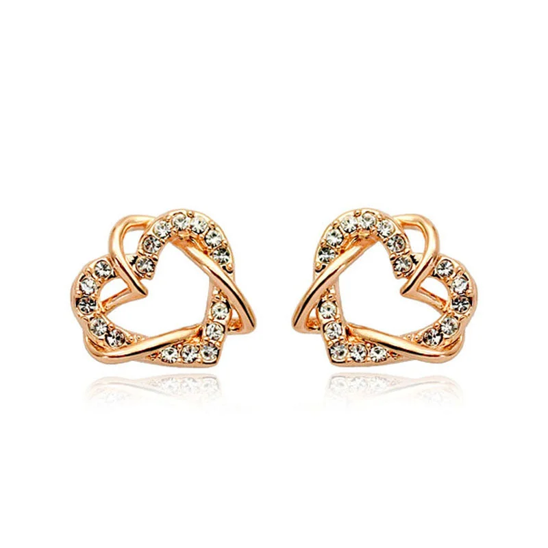 Multi Stud Earrings with Chains -Luxury Gold Heart Rose Gold Color Stud Earrings