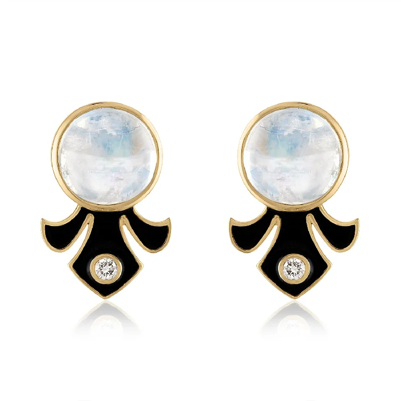 Stud Earrings with Leaf Motifs -MAGDALENA MOONSTONE STUD EARRINGS