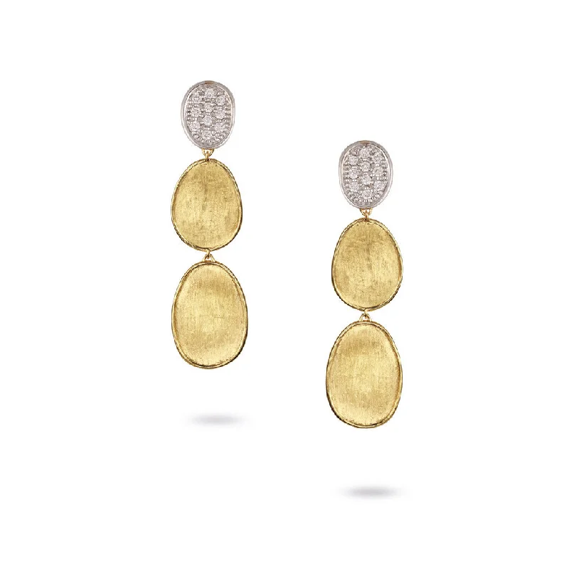 Drop Earrings for Travel Look -Marco Bicego Lunaria 18K Yellow Gold Hand-Engraved Two Element Dangle Earrings with Diamonds