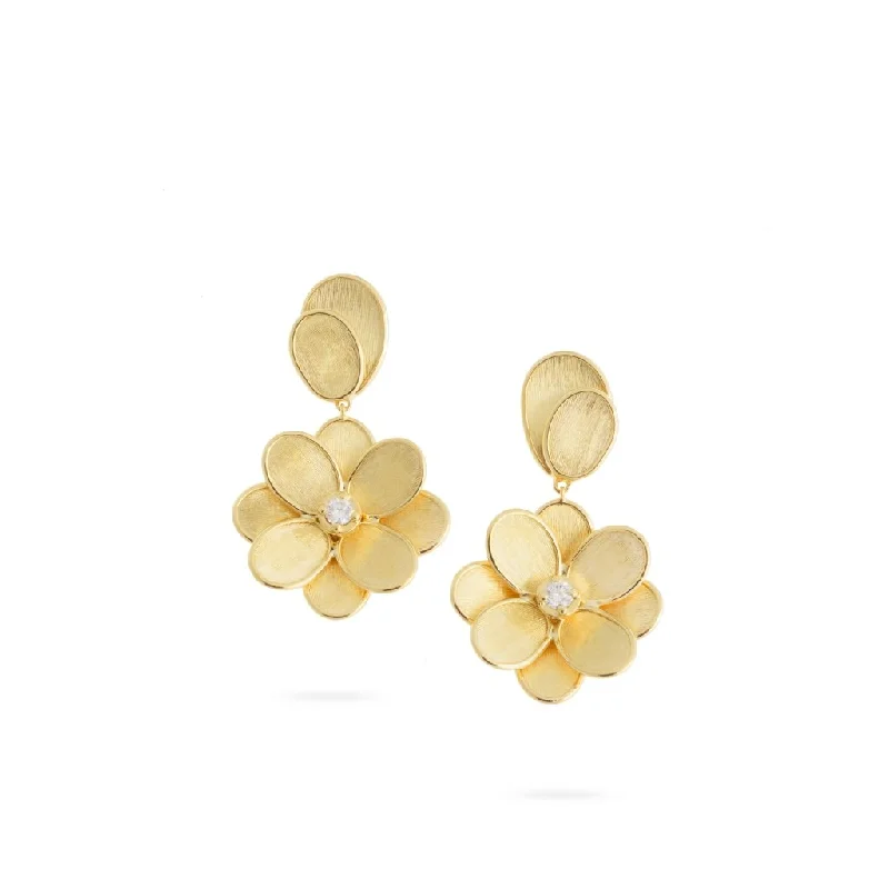 Drop Earrings for Evening Gown -Marco Bicego Petali 18K Yellow Gold Hand-Engraved Flower Dangle Earrings with Diamond Accents