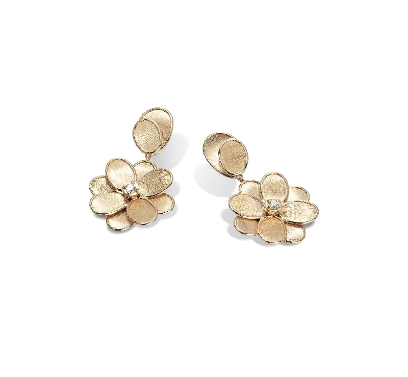 Magnetic Closure Drop Earrings for Easy -Marco Bicego Petali Yellow Gold Drop Flower Earrings with Diamonds