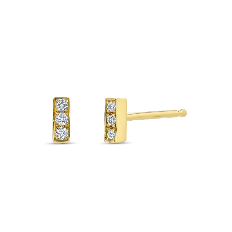 Studded Drop Earrings with Gemstones -Micro Bar Studs With Pave