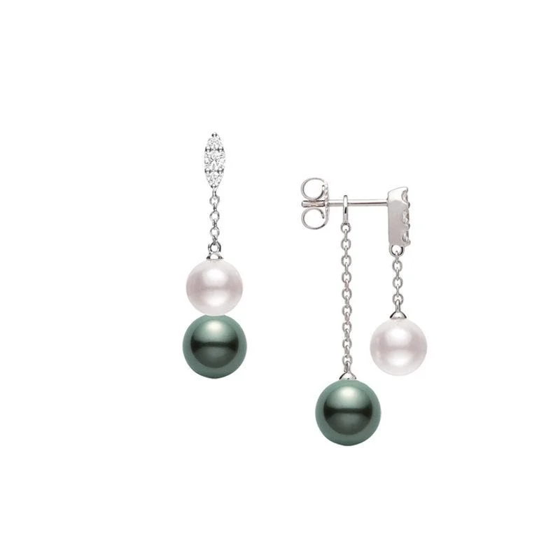 Drop Earrings with Embossed Patterns -Mikimoto Morning Dew Akoya and Black South Sea Cultured Pearl Earrings with Diamonds