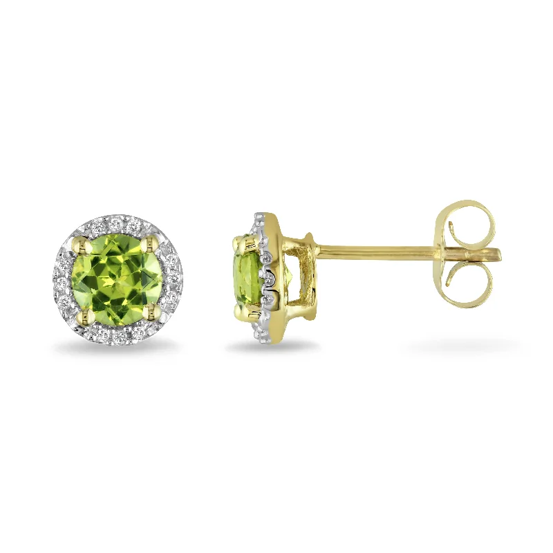 Stud Earrings with Debossed Designs -Mimi & Max 1 1/8ct TGW Peridot Halo Earrings with Diamond accents in 10k Yellow Gold