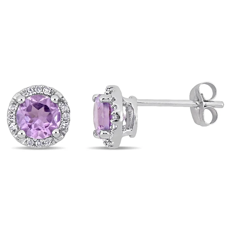 Stud Earrings for Formal Attire -Mimi & Max Amethyst Halo Earrings with Diamonds in 10k White Gold