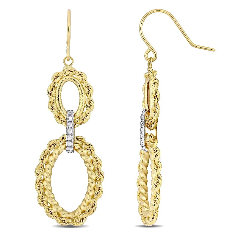 Stud Earrings with Embossed Patterns -Mimi & Max Tiered Hoop Dangle Hook Earrings in 14k Yellow Gold with White Gold Accents