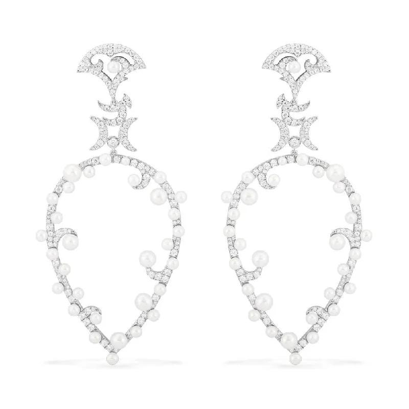 Round Drop Earrings for Classic -Moon Pear Shaped Earrings with Pearls - White Silver