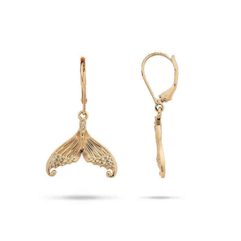 Drop Earrings with Wave Designs -Moon & Star Mermaid Tail Earrings in Gold with Diamonds - 31mm