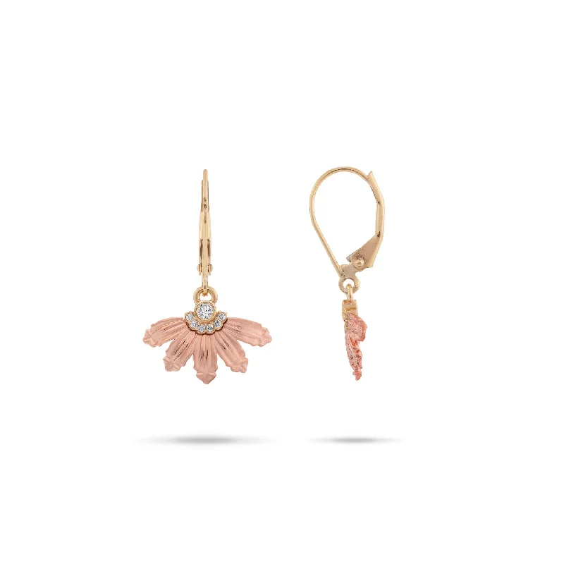 Crystal Drop Earrings for Sparkle -Mountain Naupaka Earrings in Two Tone Gold with Diamonds