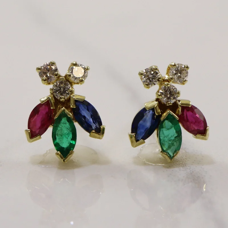 Gothic Stud Earrings with Dark Tone -Multi Gemstone Stud Earrings | 0.78ctw |