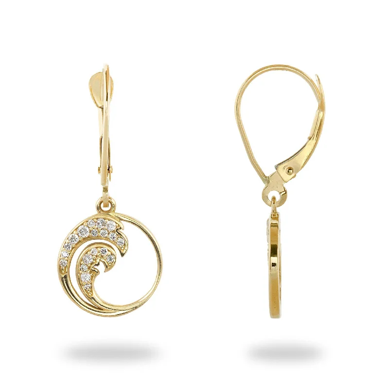 Drop Earrings for Fitness Activities -Nalu Earrings in Gold with Diamonds - 12mm