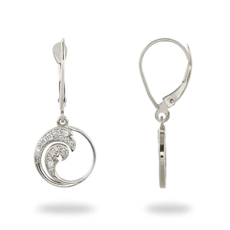 Drop Earrings with Abstract Designs -Nalu Earrings in White Gold with Diamonds - 12mm