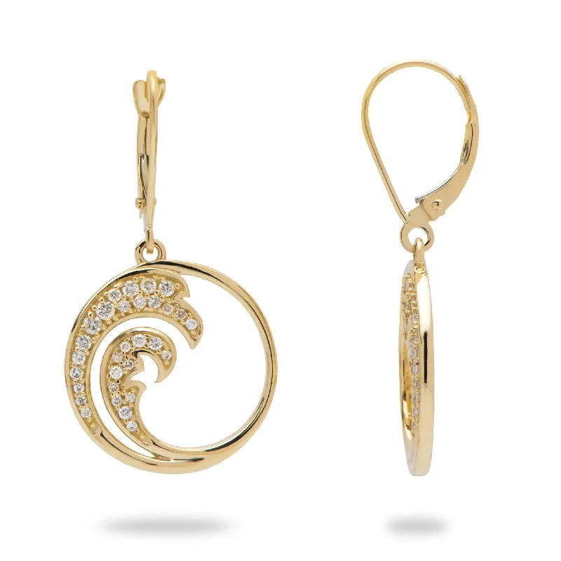 Waterproof Drop Earrings for Outdoor -Nalu Earrings in Gold with Diamonds - 18mm