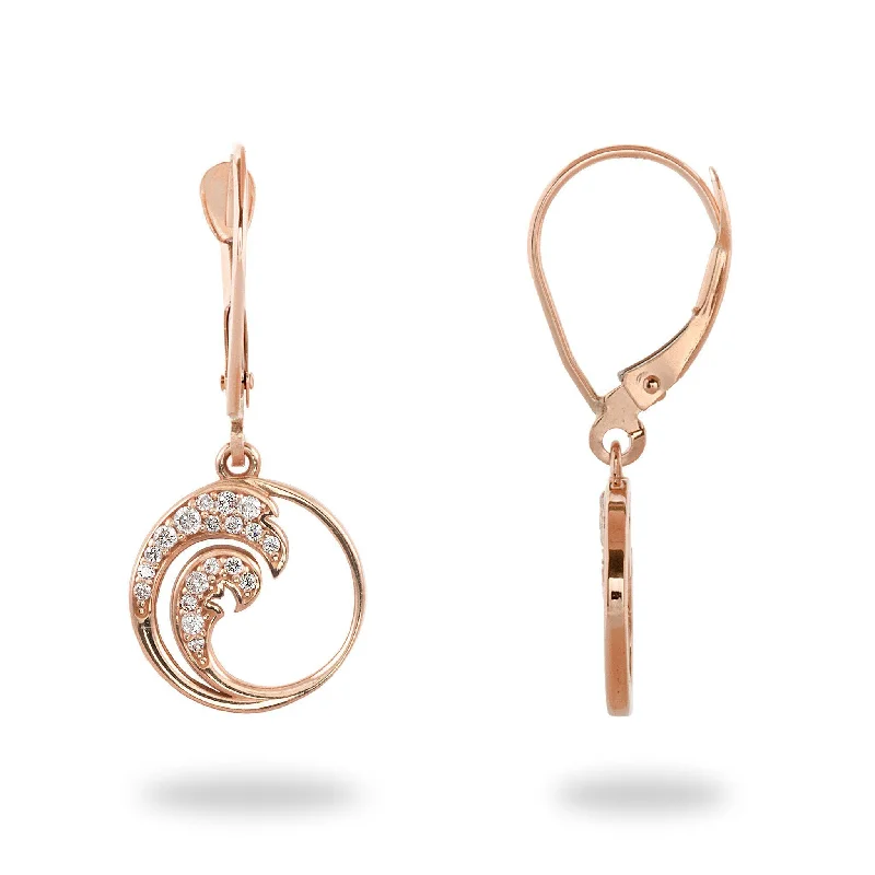 Drop Earrings with Floral Motifs -Nalu Earrings in Rose Gold with Diamonds - 12mm