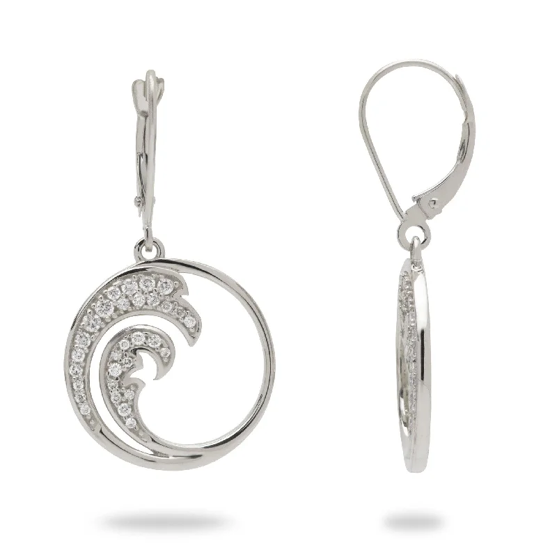 Adjustable Drop Earrings for Custom Fit -Nalu Earrings in White Gold with Diamonds - 18mm