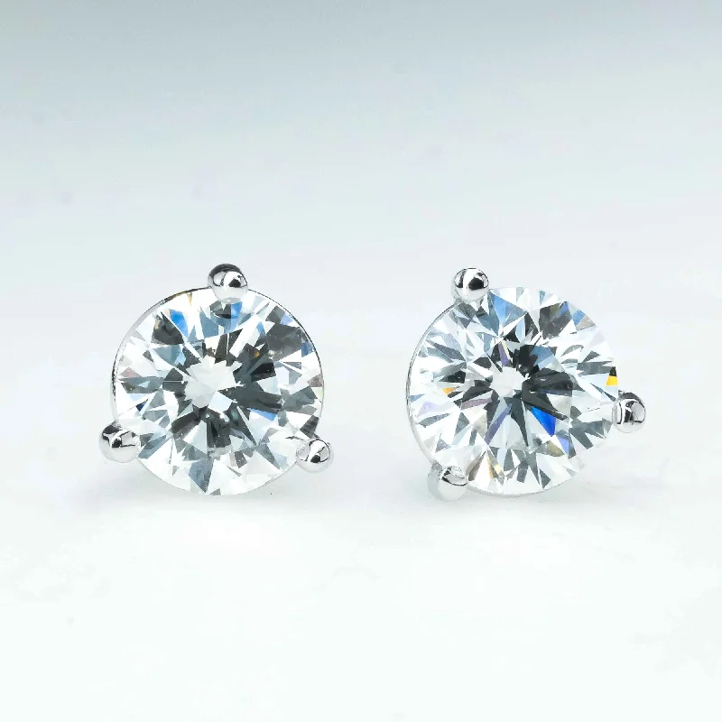 Punk Stud Earrings with Spikes -New 1.31ctw Round Diamond Solitaire Martini Stud Earrings in 14K White Gold