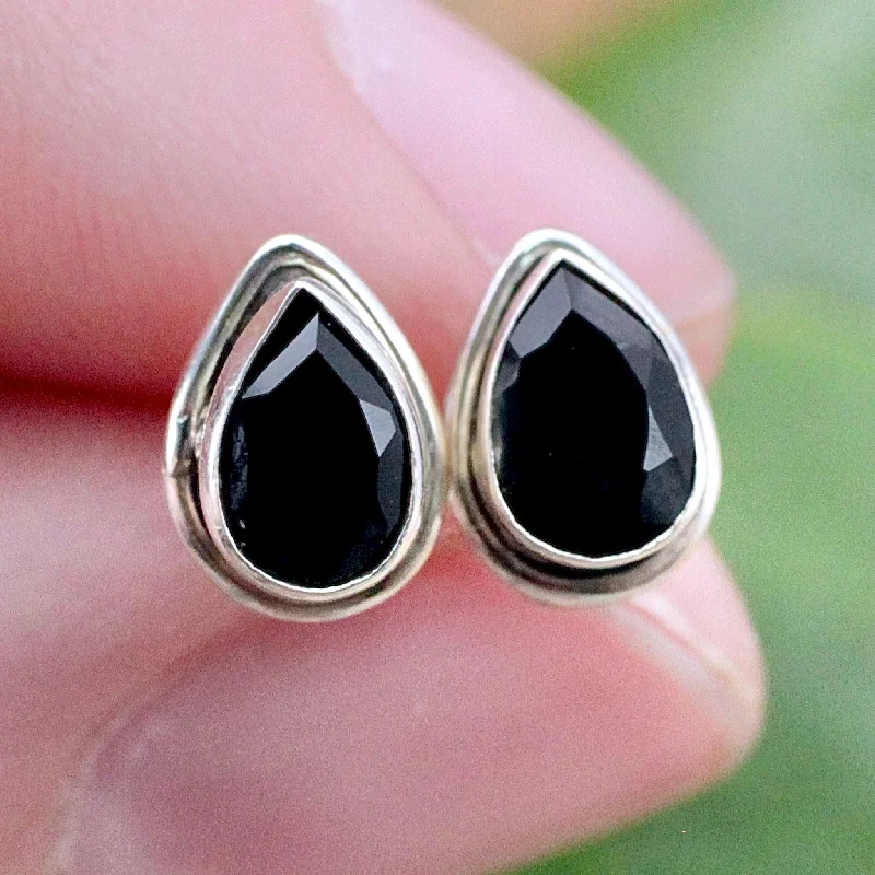 Animal Print Stud Earrings for Fun -Onyx Teardrop Stud Earrings - Faceted - Sterling Silver