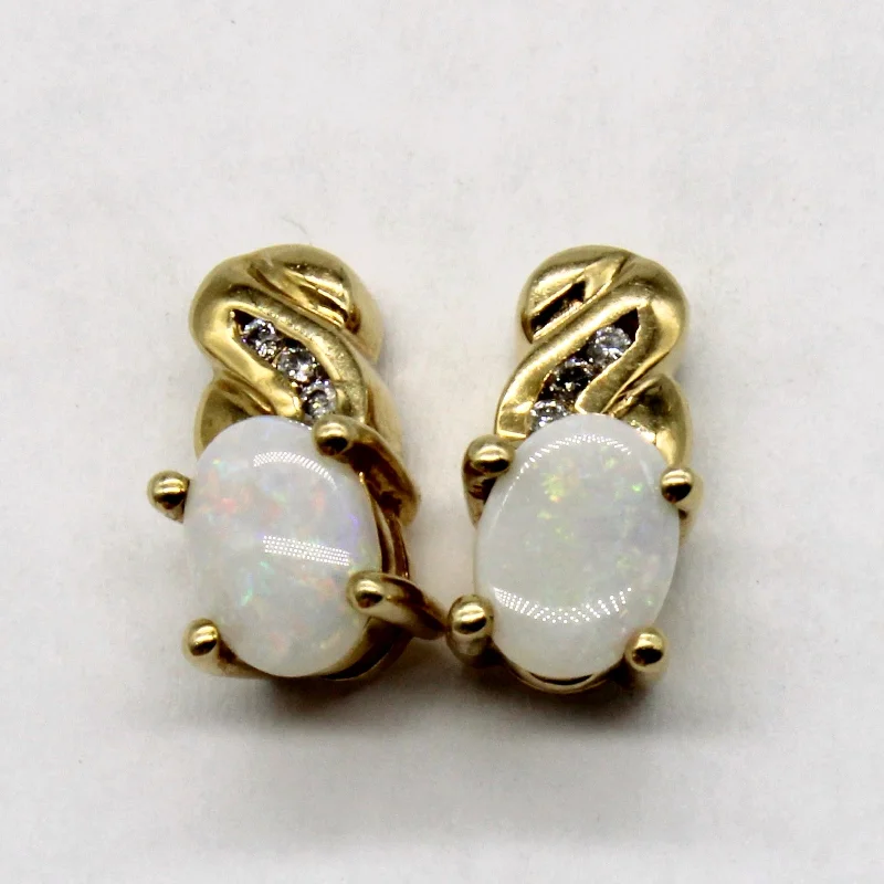 Small Stud Earrings for Delicate -Opal & Diamond Stud Earrings | 0.80ctw, 0.03ctw |