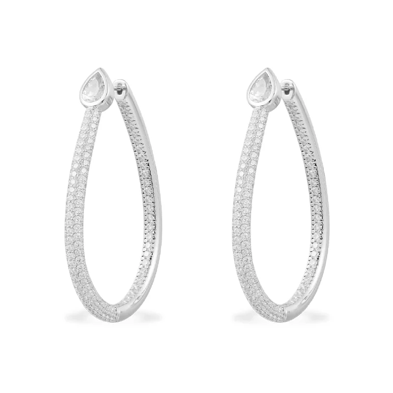 Drop Earrings for Shopping Trip -Oval Earrings with Pear - silver