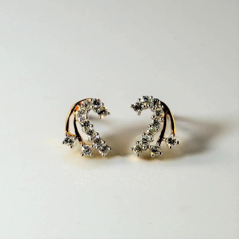 Indian Stud Earrings with Intricacy -Pave Diamond Flare Stud Earrings | 0.50ctw |