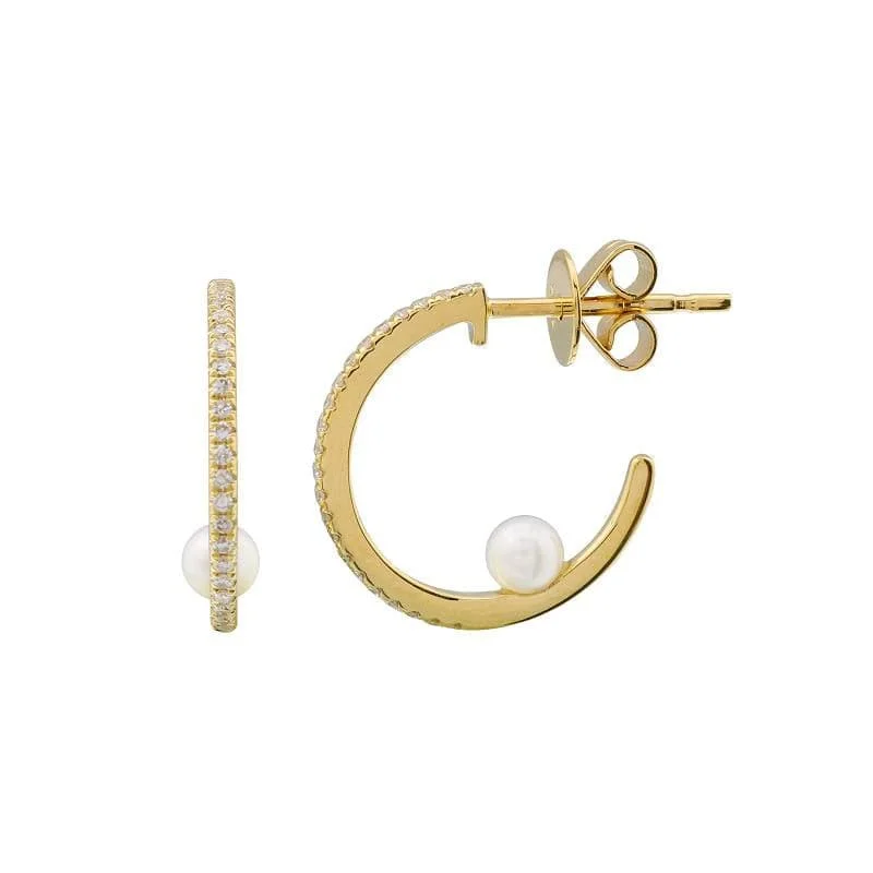 Leverback Stud Earrings for Comfort -Pearl Diamond Hoop Stud Earrings