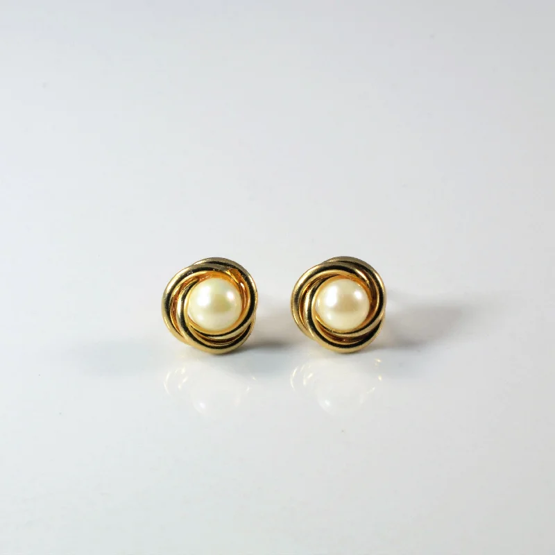 Square Stud Earrings for Modern -Gold Halo Twist Pearl Stud Earrings |