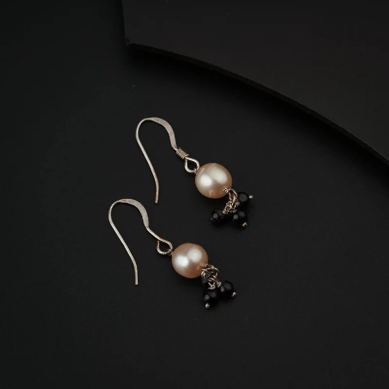 Hypoallergenic Drop Earrings for Sensitive -Pearl with Black Onyx Earring