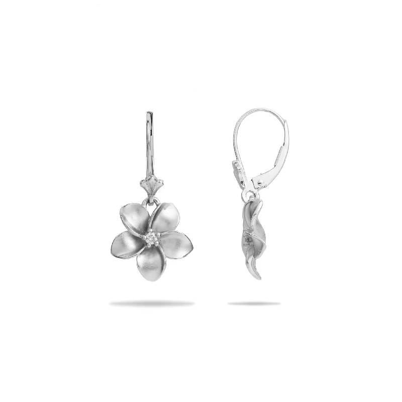 Drop Earrings with Animal Motifs -Plumeria Earrings in White Gold with Diamonds - 13mm