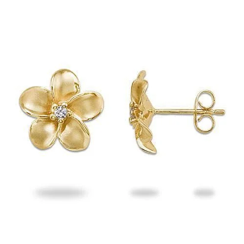 Drop Earrings with Knot Designs -Plumeria Earrings in Gold with Diamonds - 13mm