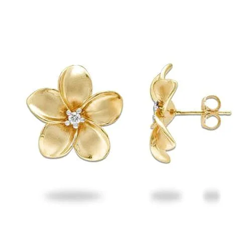 Drop Earrings with Star Motifs -Plumeria Earrings in Gold with Diamonds - 18mm