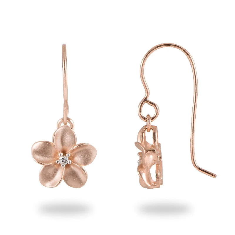 Round Drop Earrings for Classic -Plumeria Earrings in Rose Gold with Diamonds - 11mm