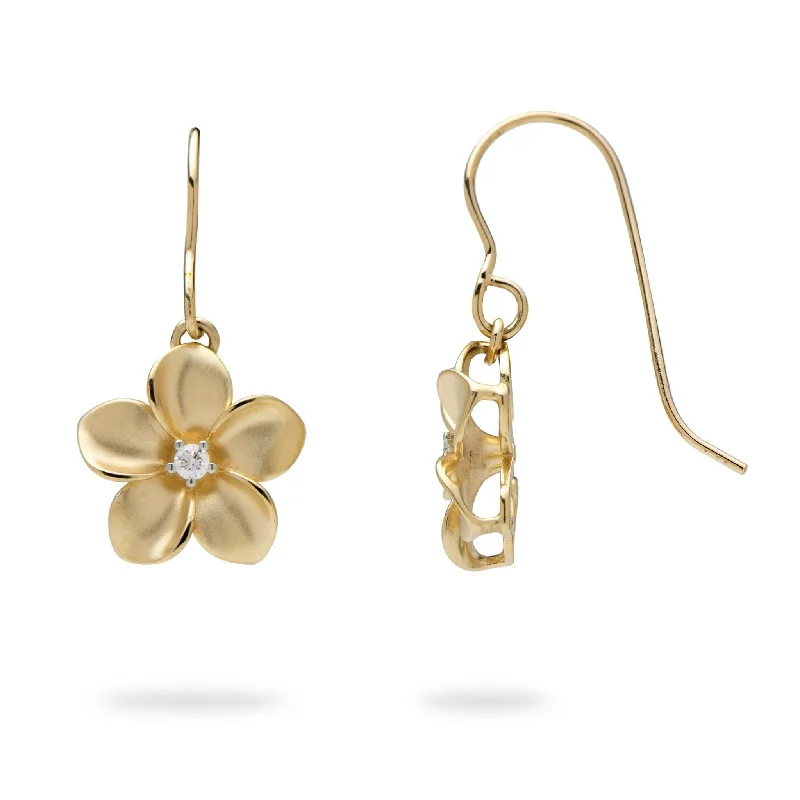 Crystal Drop Earrings for Sparkle -Plumeria Earrings in Gold with Diamonds - 13mm