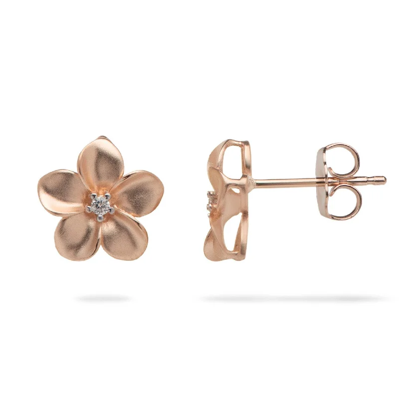 Geometric Drop Earrings for Trend -Plumeria Earrings in Rose Gold with Diamonds - 11mm