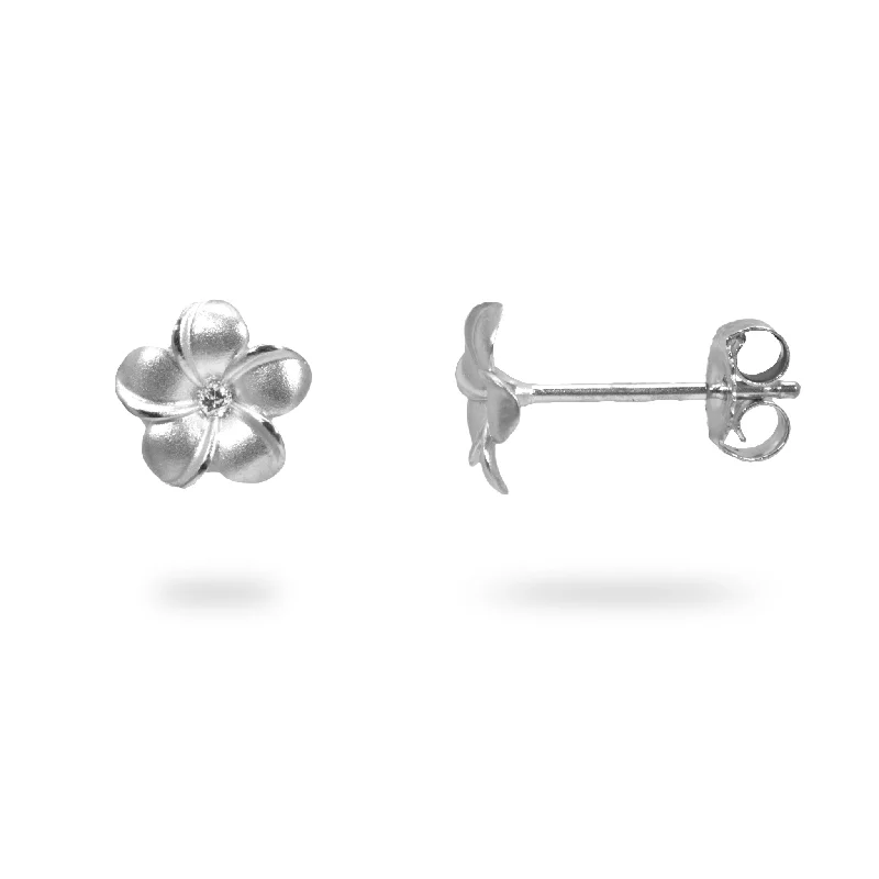 Drop Earrings for Christmas Party -Plumeria Earrings in White Gold with Diamonds - 8mm