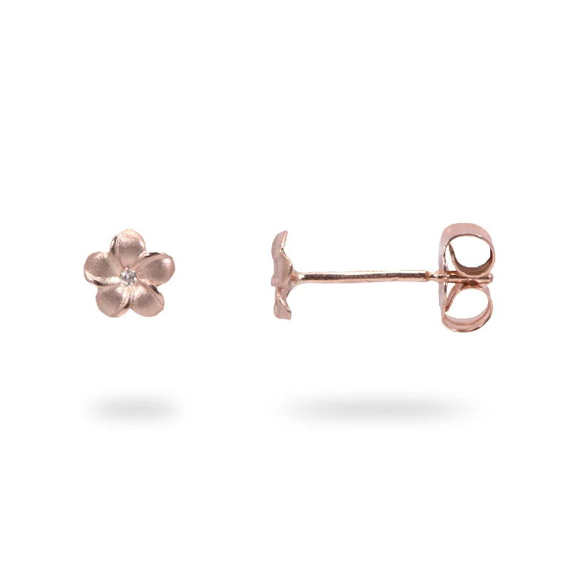 Drop Earrings with Floral Motifs -Plumeria Earrings in Rose Gold with Diamonds - 5mm