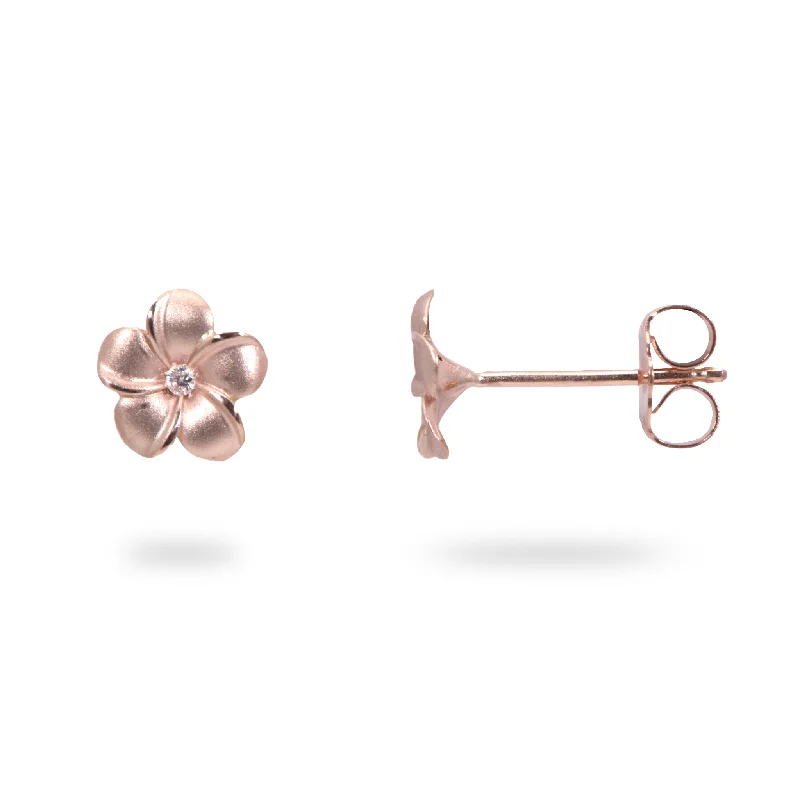 Drop Earrings for Mother's Day -Plumeria Earrings in Rose Gold with Diamonds - 8mm