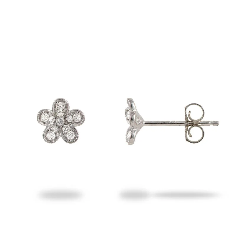 Animal Print Drop Earrings for Fun -Plumeria Earrings in White Gold with Diamonds - 7mm