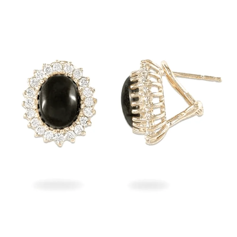 Hippie Drop Earrings with Beads -Princess Ka‘iulani Black Coral Earrings in Gold with Diamonds - 10mm